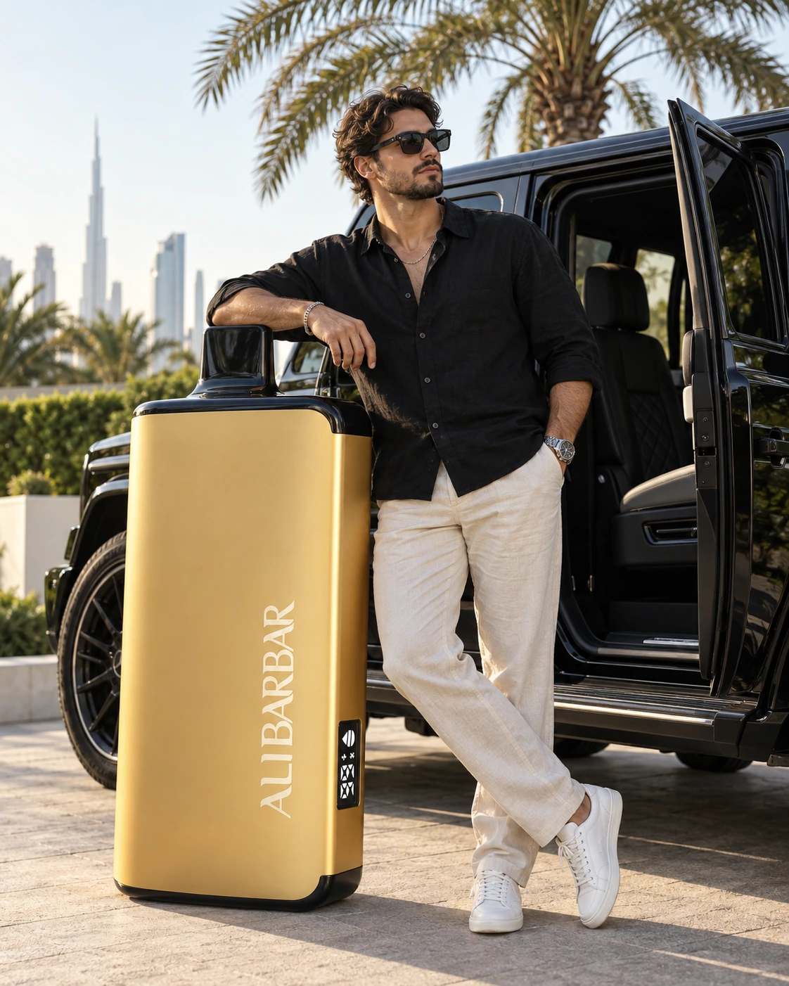 ALIBARBAR promotional brand display featuring the gold device and exhibition styling